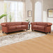 Buy 3+2 Seater Brown Sofa Lounge Chesterfireld Style Button Tufted in Faux Leather discounted | Products On Sale Australia