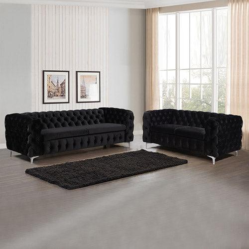 Buy 3+2 Seater Sofa Classic Button Tufted Lounge in Black Velvet Fabric with Metal Legs discounted | Products On Sale Australia