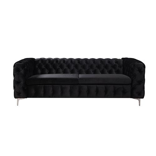 Buy 3+2 Seater Sofa Classic Button Tufted Lounge in Black Velvet Fabric with Metal Legs discounted | Products On Sale Australia