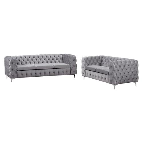 Buy 3+2 Seater Sofa Classic Button Tufted Lounge in Grey Velvet Fabric with Metal Legs discounted | Products On Sale Australia