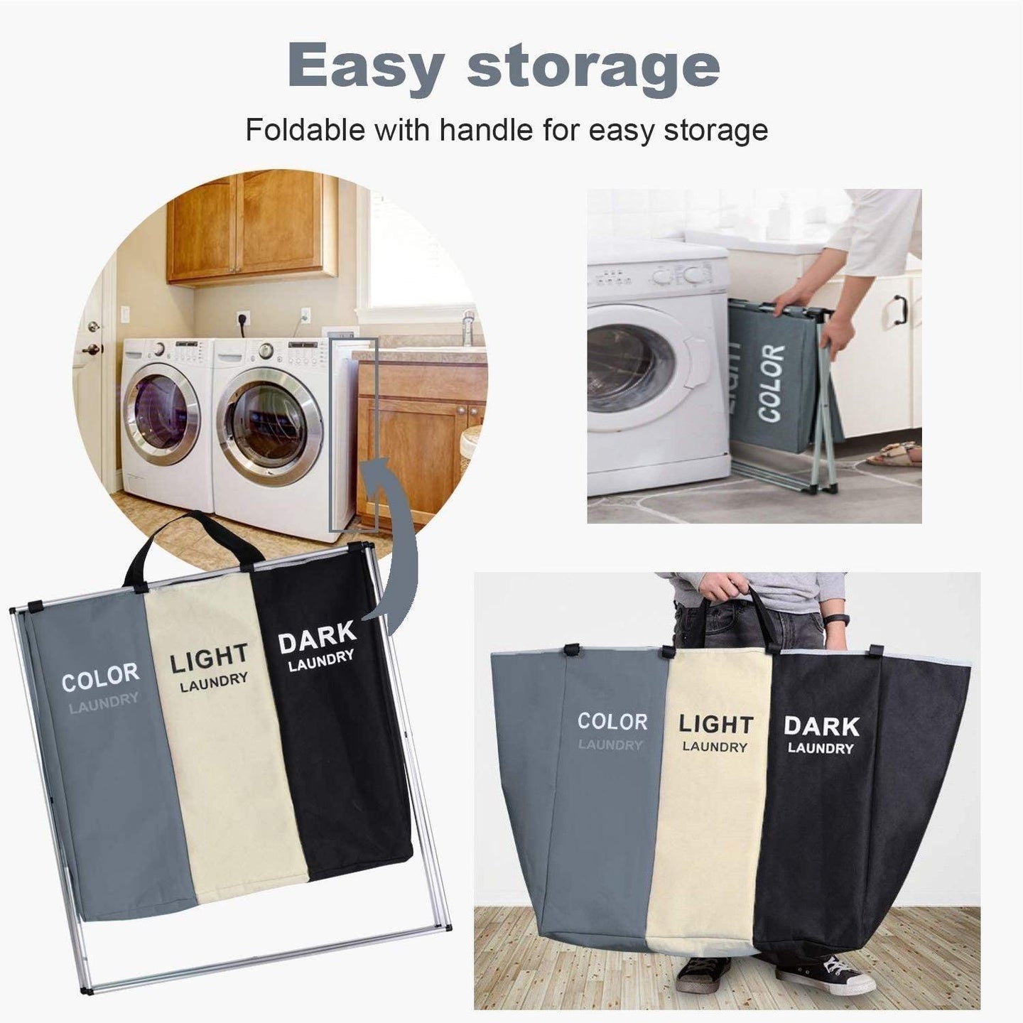 Buy 3 in 1 Large 135L Laundry Clothes Hamper Basket with Waterproof bags and Aluminum Frame (Multi) discounted | Products On Sale Australia