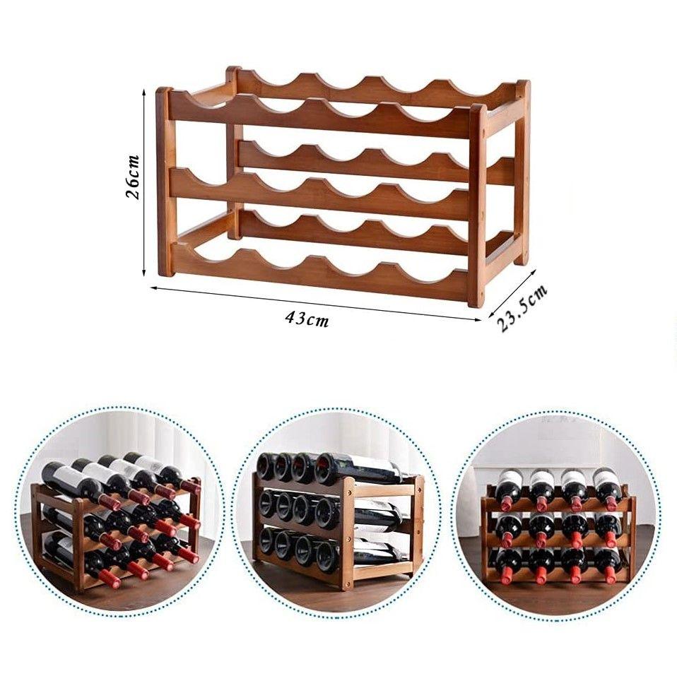 Buy 3-layer Bamboo Wine Storage Rack (12 bottles) discounted | Products On Sale Australia