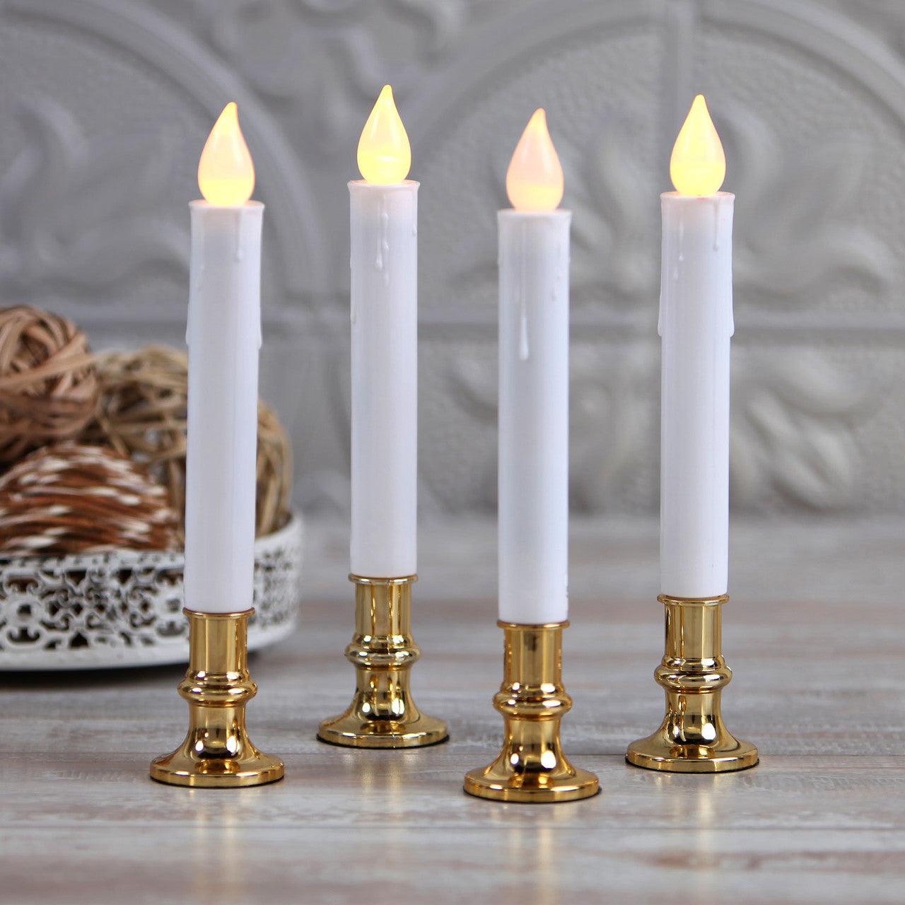 Buy 3 Pack Taper Stick White Battery Candle - Natural Flame Light Colour No Flicker - Gold Stand Base discounted | Products On Sale Australia