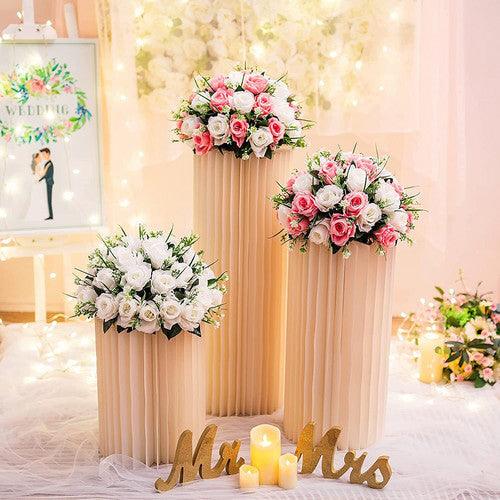 Buy 3 PCS Carboard Round Plinth Cylinder Pedestal Wedding Flower Display Stand discounted | Products On Sale Australia