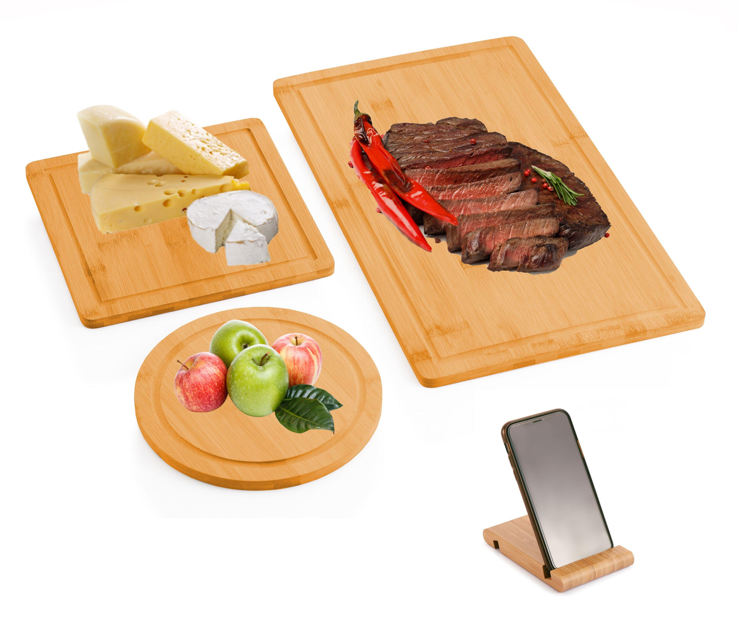 Buy 3 Pieces Bamboo Cutting Board with Juice Groove and Mobile Holder included for Home Kitchen discounted | Products On Sale Australia