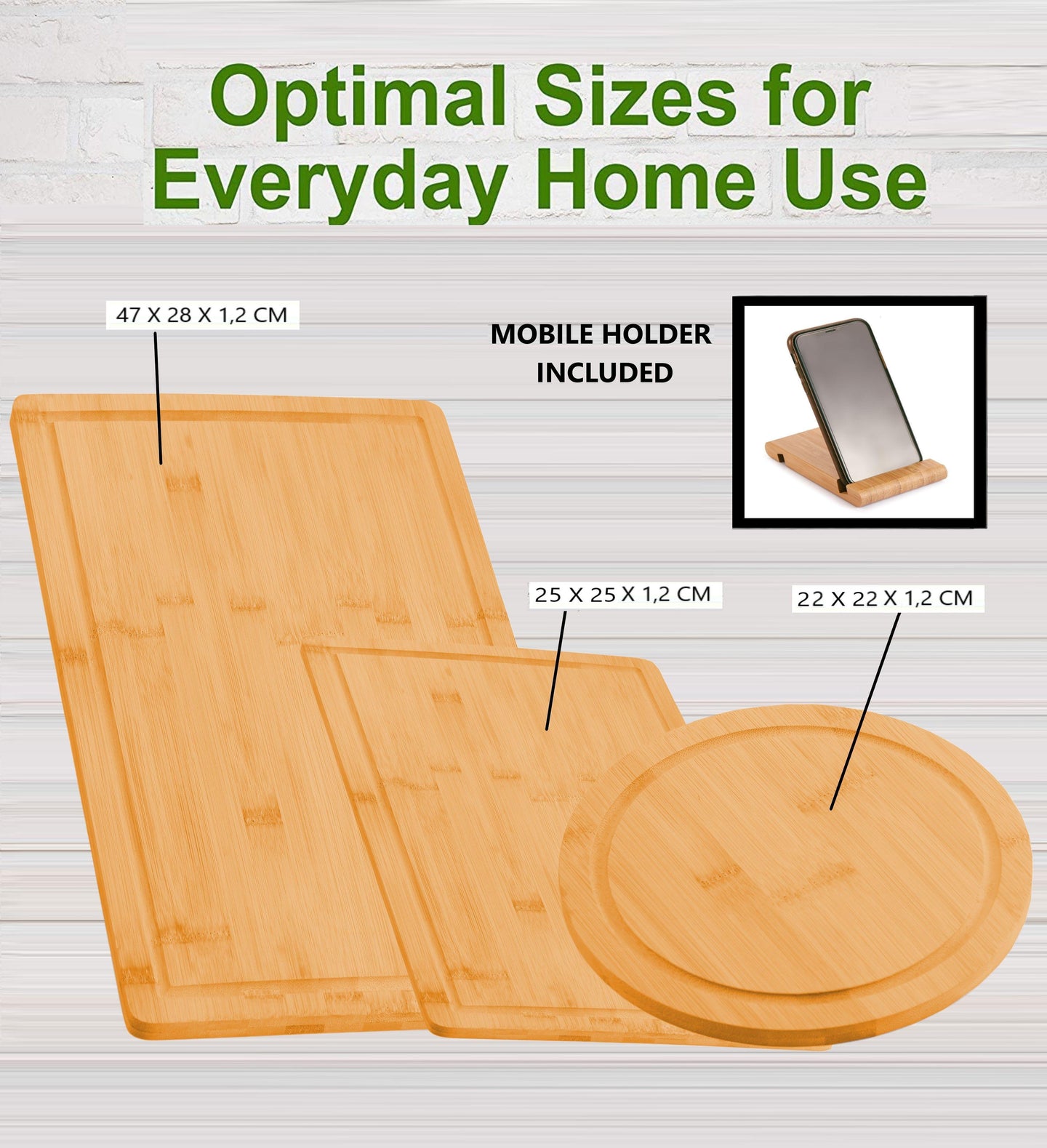 Buy 3 Pieces Bamboo Cutting Board with Juice Groove and Mobile Holder included for Home Kitchen discounted | Products On Sale Australia