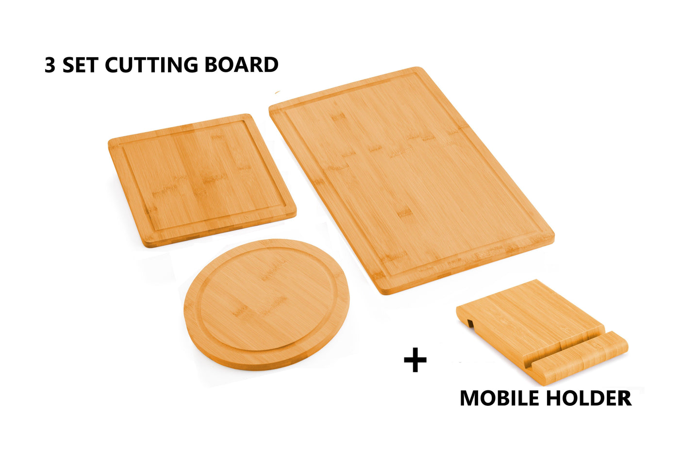 Buy 3 Pieces Bamboo Cutting Board with Juice Groove and Mobile Holder included for Home Kitchen discounted | Products On Sale Australia