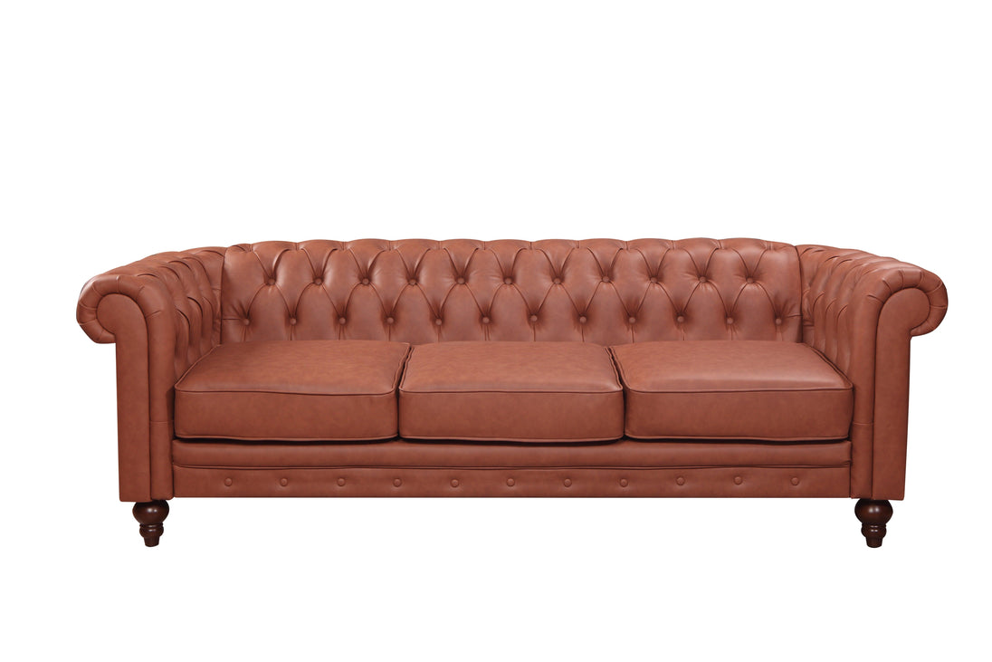 Buy 3 Seater Brown Sofa Lounge Chesterfireld Style Button Tufted in Faux Leather discounted | Products On Sale Australia