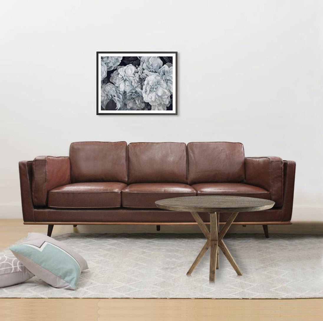 Buy 3 Seater Faux Sofa Brown Lounge Set for Living Room Couch with Wooden Frame discounted | Products On Sale Australia