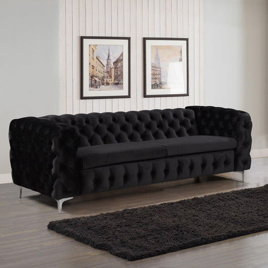 Buy 3 Seater Sofa Classic Button Tufted Lounge in Black Velvet Fabric with Metal Legs discounted | Products On Sale Australia