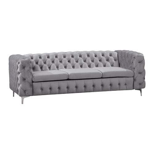 Buy 3 Seater Sofa Classic Button Tufted Lounge in Grey Velvet Fabric with Metal Legs discounted | Products On Sale Australia