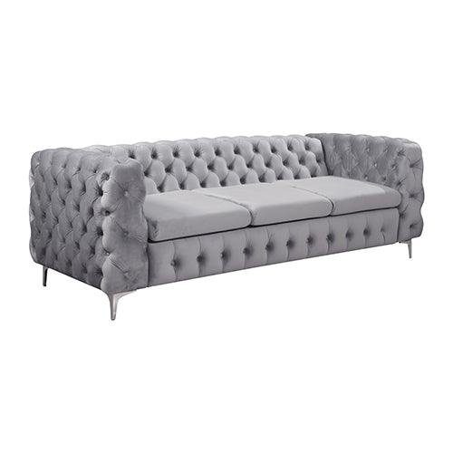 Buy 3 Seater Sofa Classic Button Tufted Lounge in Grey Velvet Fabric with Metal Legs discounted | Products On Sale Australia