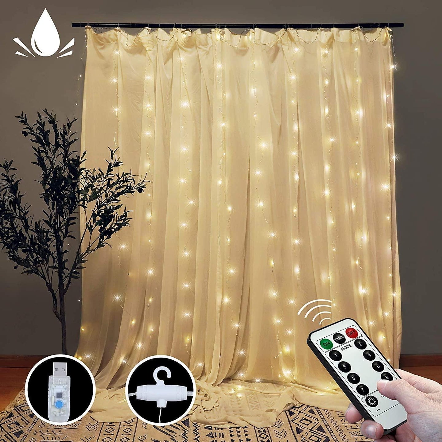 Buy 300 LEDs Window Curtain Fairy Lights 8 Modes and Remote Control for Bedroom (Warm White, 300 x 300cm) discounted | Products On Sale Australia