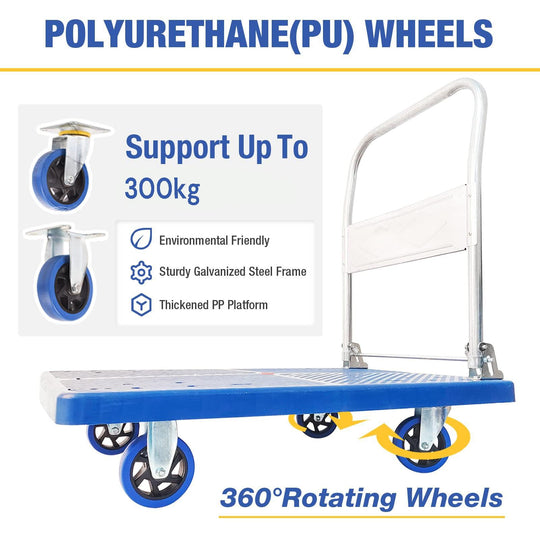 Buy 300kg Foldable Warehouse Platform Trolley Truck Dolly Platform Cart Swivel Wheels Moving Cart Flatbed discounted | Products On Sale Australia
