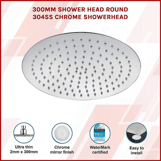 Buy 300mm Shower Head Round 304SS Chrome Showerhead discounted | Products On Sale Australia