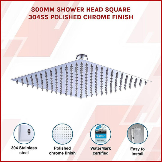 Buy 300mm Shower Head Square 304SS Polished Chrome Finish discounted | Products On Sale Australia