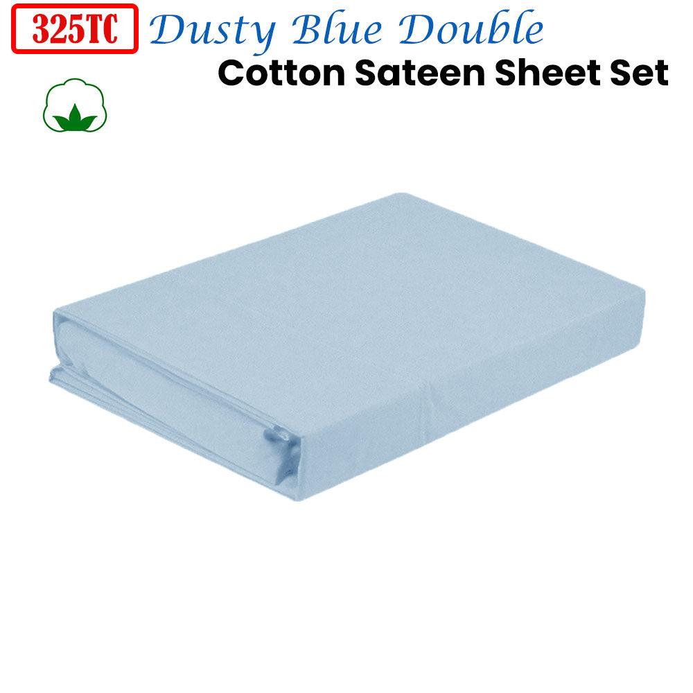 Buy 325TC 100% Cotton Sateen Sheet Set Dusty Blue Double discounted | Products On Sale Australia