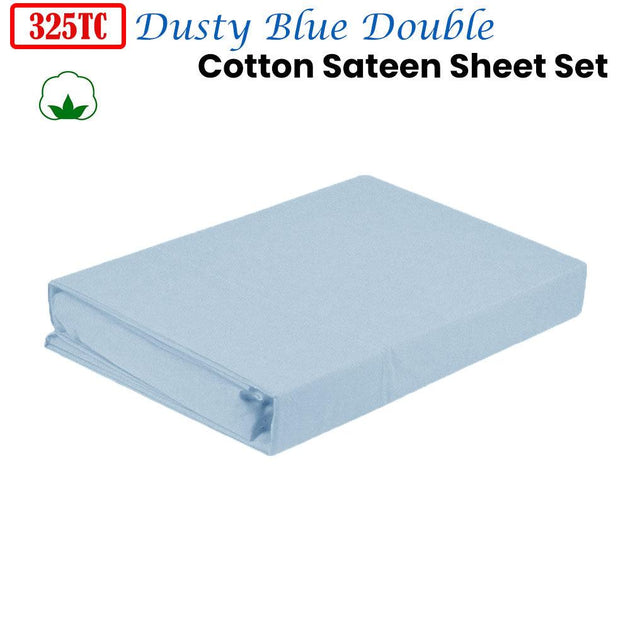 Buy 325TC 100% Cotton Sateen Sheet Set Dusty Blue Double discounted | Products On Sale Australia