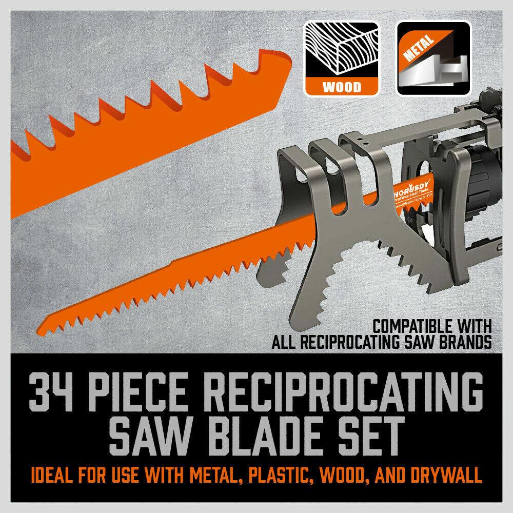 Buy 34-Piece Reciprocating Saw Blade Set Wood and Metal Cutting Blades with Storage Pouch discounted | Products On Sale Australia