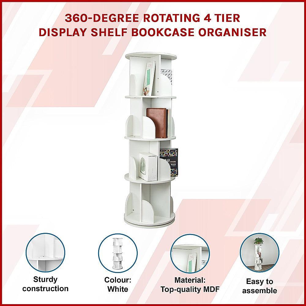 Buy 360-degree Rotating 4 Tier Display Shelf Bookcase Organiser discounted | Products On Sale Australia