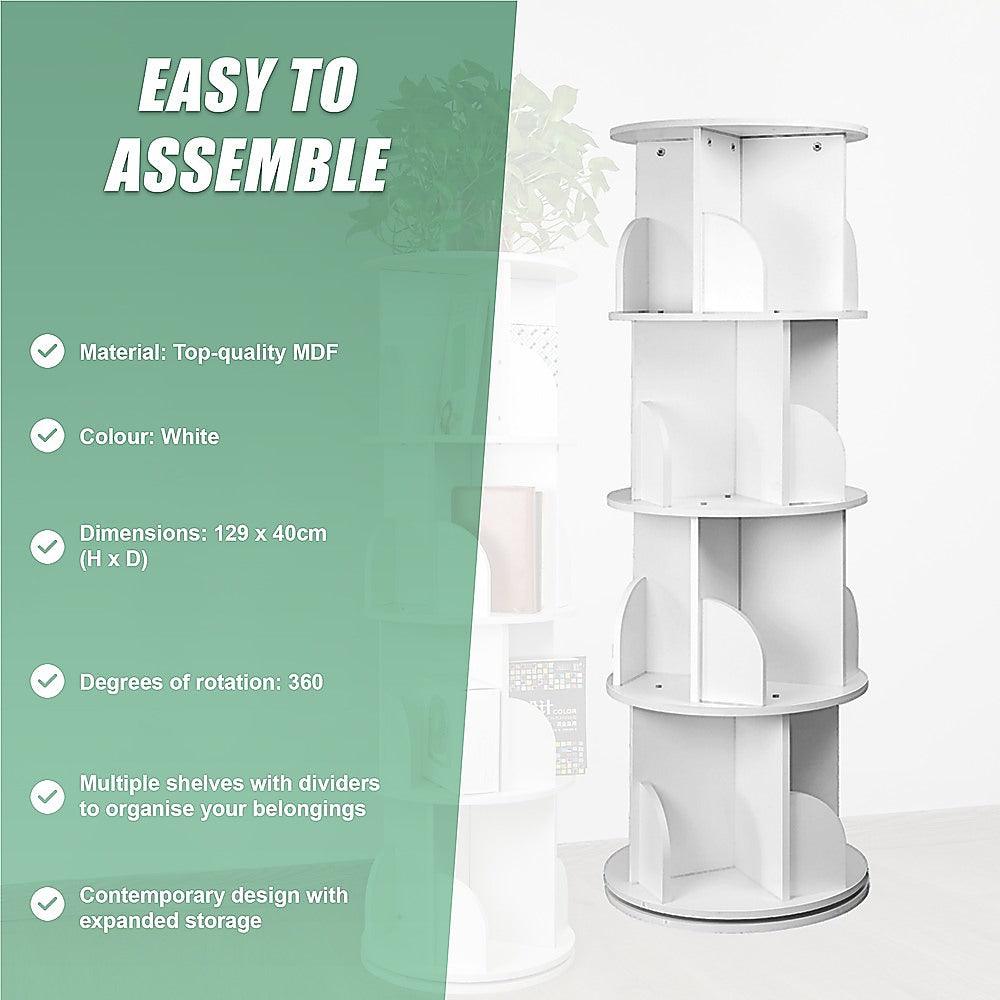 Buy 360-degree Rotating 4 Tier Display Shelf Bookcase Organiser discounted | Products On Sale Australia