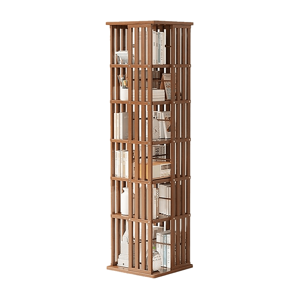 Buy 360 Rotating Bookshelf Bamboo Storage Display Rack Shelving in Dark Wood discounted | Products On Sale Australia