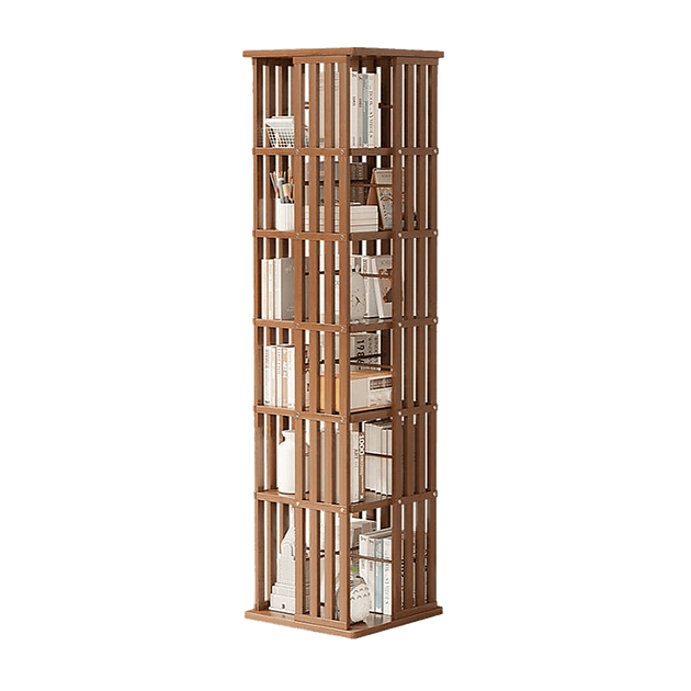 Buy 360 Rotating Bookshelf Bamboo Storage Display Rack Shelving in Dark Wood discounted | Products On Sale Australia