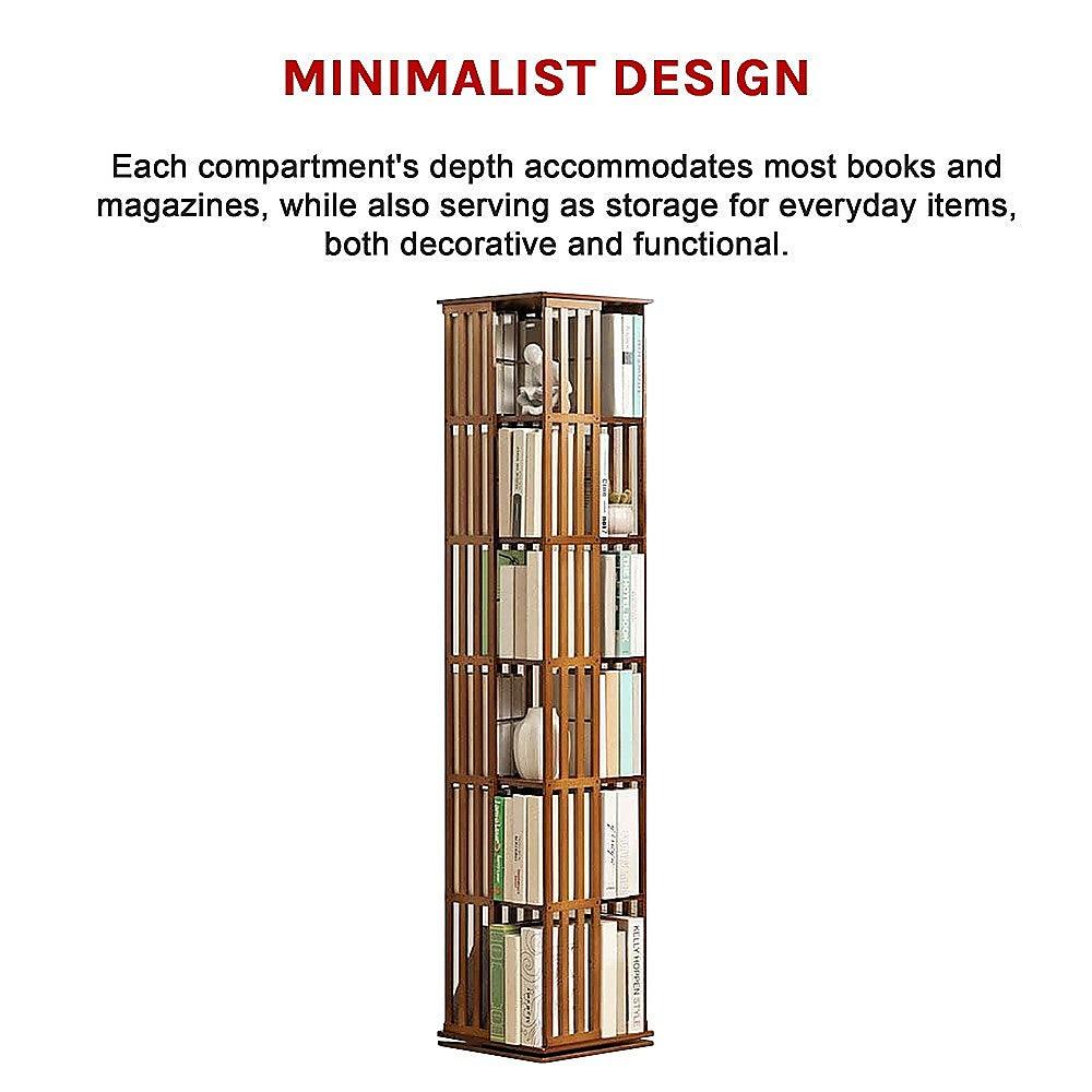 Buy 360 Rotating Bookshelf Bamboo Storage Display Rack Shelving in Dark Wood discounted | Products On Sale Australia