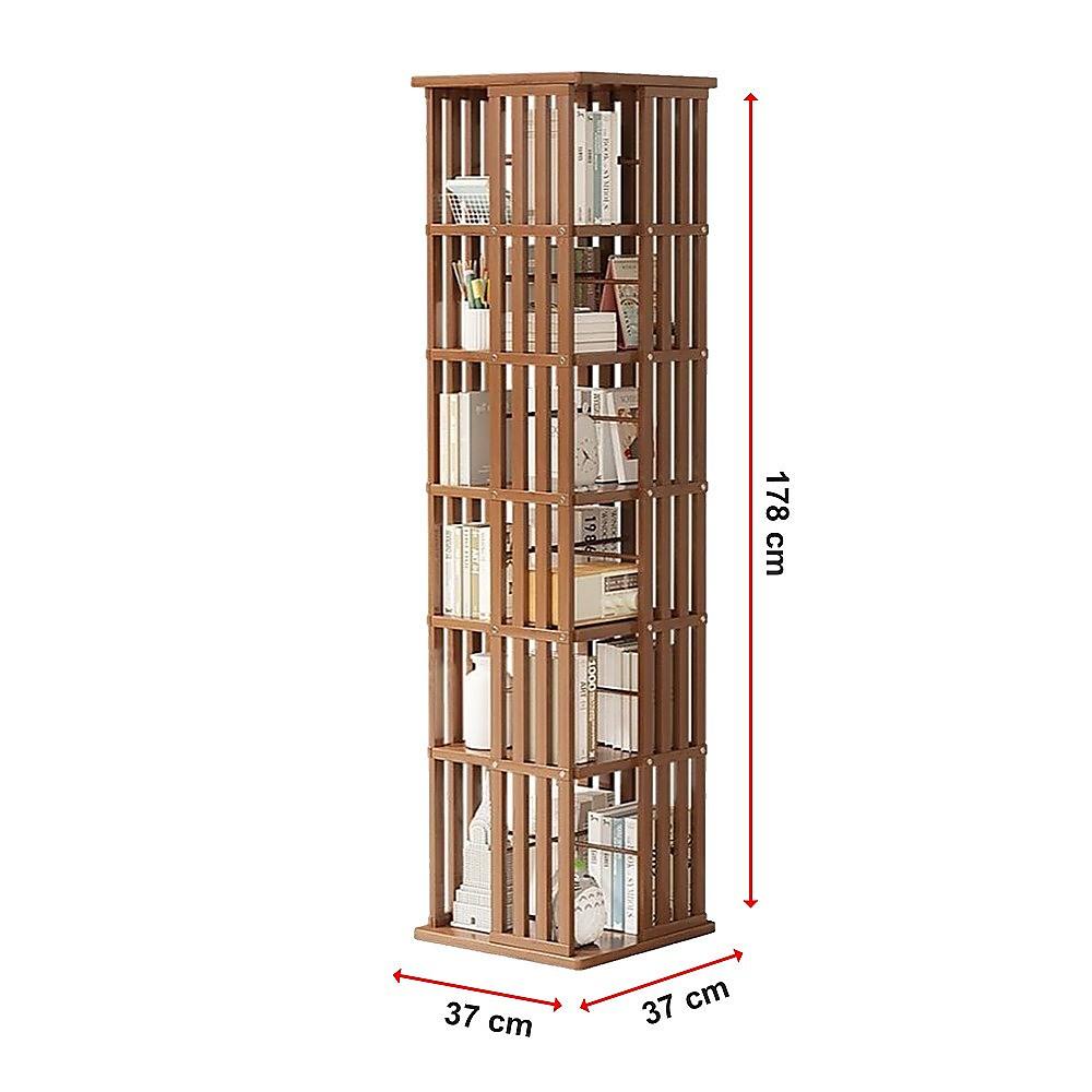 Buy 360 Rotating Bookshelf Bamboo Storage Display Rack Shelving in Dark Wood discounted | Products On Sale Australia