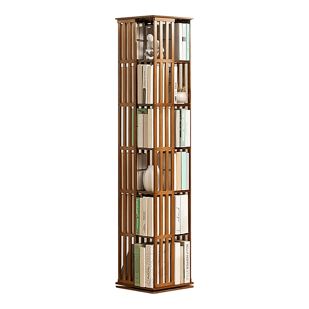 Buy 360 Rotating Bookshelf Bamboo Storage Display Rack Shelving in Dark Wood discounted | Products On Sale Australia