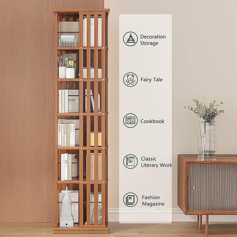 Buy 360 Rotating Bookshelf Bamboo Storage Display Rack Shelving in Dark Wood discounted | Products On Sale Australia