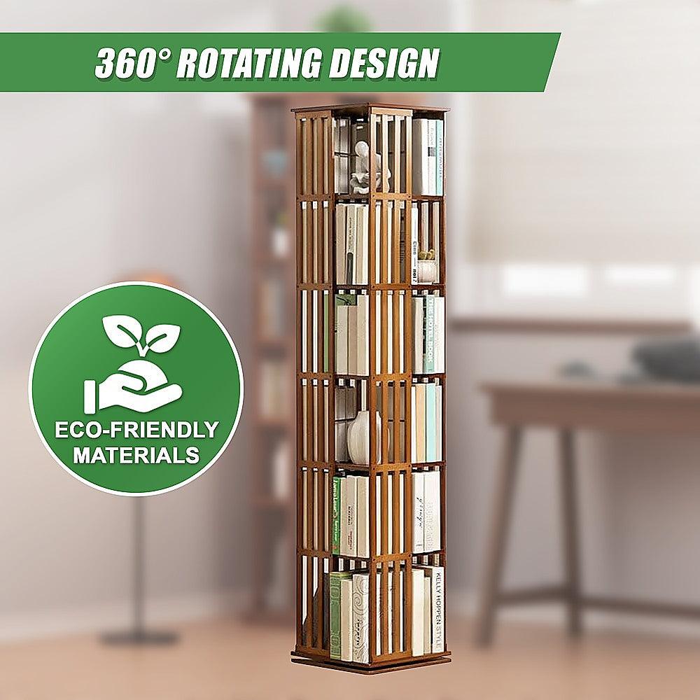 Buy 360 Rotating Bookshelf Bamboo Storage Display Rack Shelving in Dark Wood discounted | Products On Sale Australia