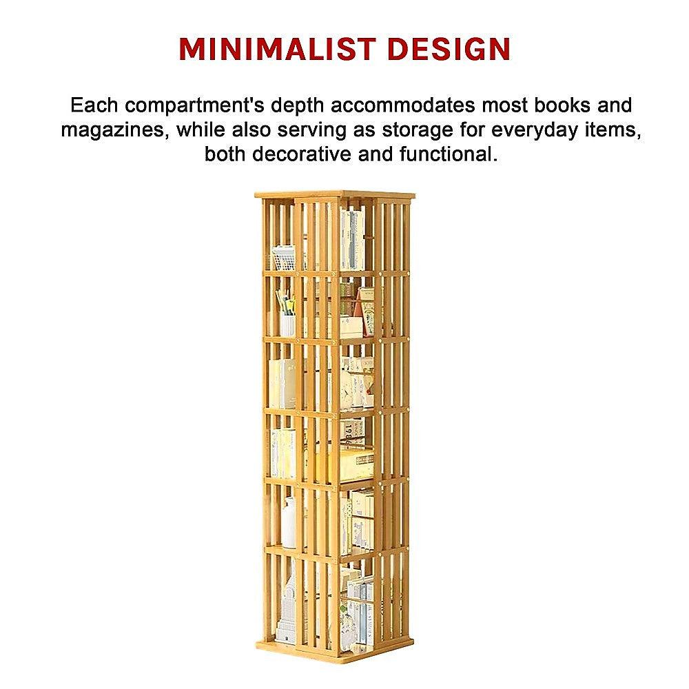 Buy 360 Rotating Bookshelf Bamboo Storage Display Rack Shelving in Wood discounted | Products On Sale Australia