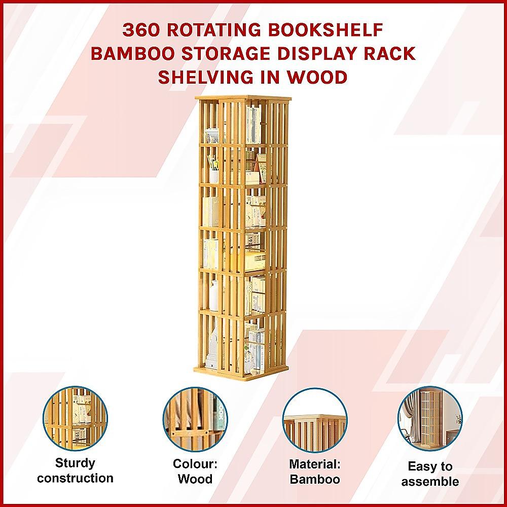 Buy 360 Rotating Bookshelf Bamboo Storage Display Rack Shelving in Wood discounted | Products On Sale Australia