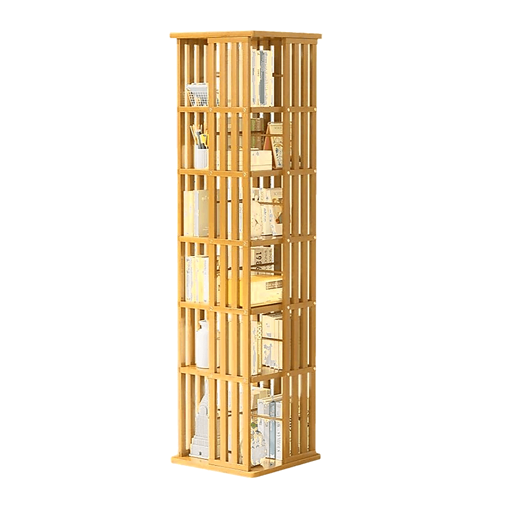 Buy 360 Rotating Bookshelf Bamboo Storage Display Rack Shelving in Wood discounted | Products On Sale Australia