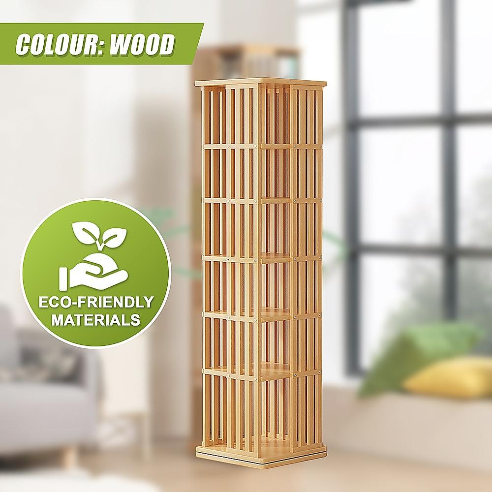 Buy 360 Rotating Bookshelf Bamboo Storage Display Rack Shelving in Wood discounted | Products On Sale Australia