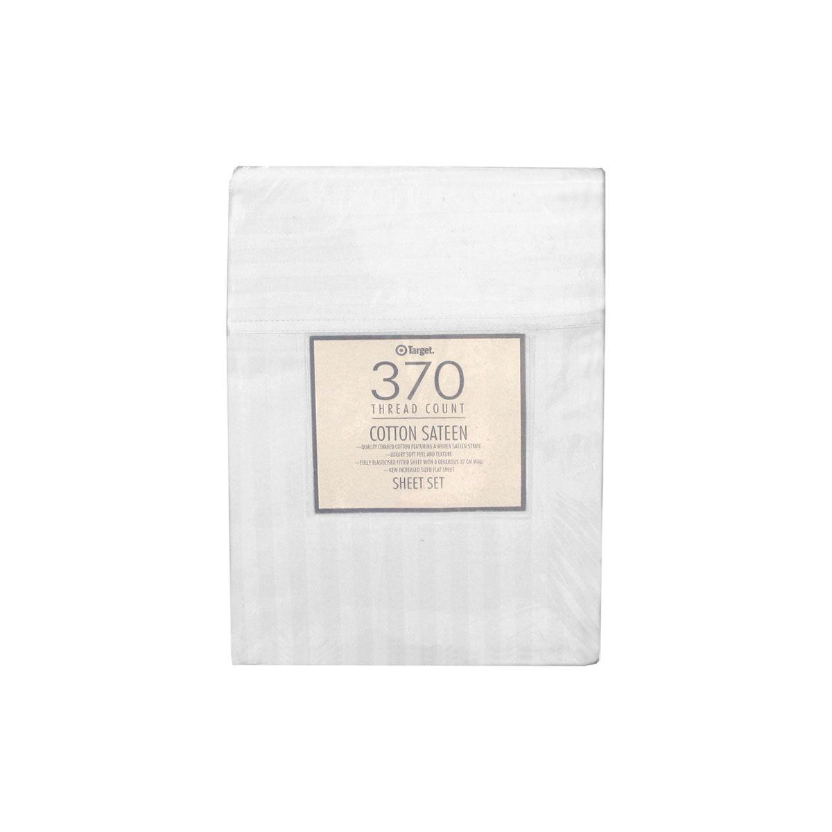 Buy 370TC White Self-striped Cotton Sateen Sheet Set King discounted | Products On Sale Australia