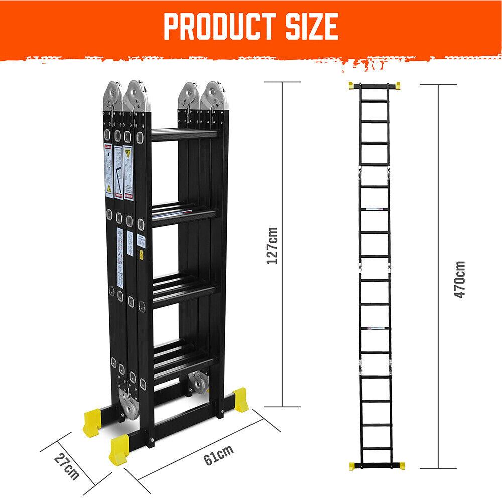 Buy 4.7M Multi Purpose Ladder Aluminium Folding Platform Extension Step Non-Slip Au discounted | Products On Sale Australia