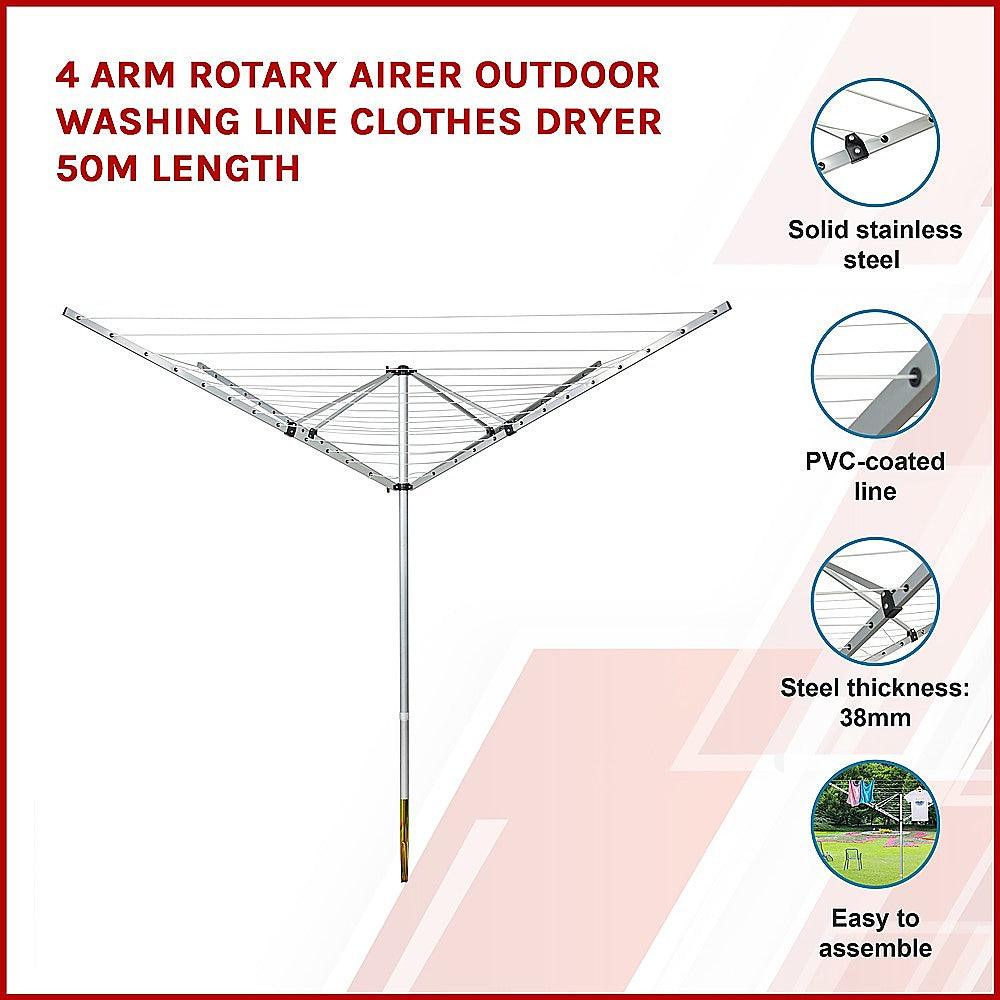 Buy 4 Arm Rotary Airer Outdoor Washing Line Clothes Dryer 50m Length discounted | Products On Sale Australia