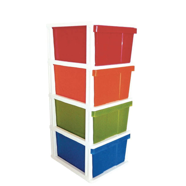 Buy 4 Drawer Multicolour Plastic Storage Unit 50x40x100cm Tallboy Cabinet Container discounted | Products On Sale Australia