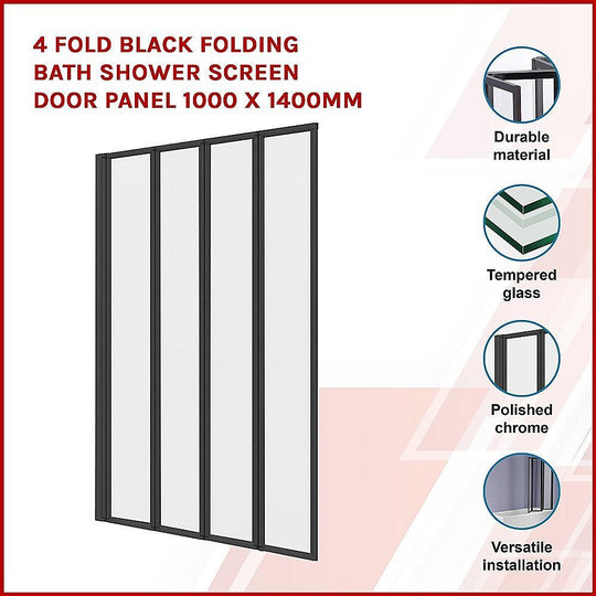 Buy 4 Fold Black Folding Bath Shower Screen Door Panel 1000 x 1400mm discounted | Products On Sale Australia