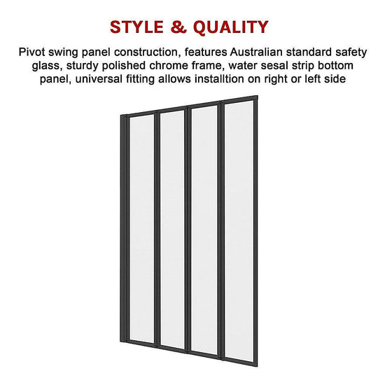 Buy 4 Fold Black Folding Bath Shower Screen Door Panel 1000 x 1400mm discounted | Products On Sale Australia