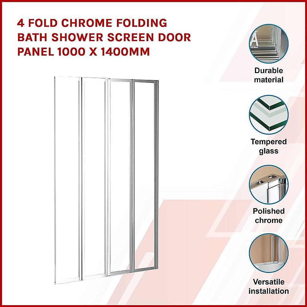 Buy 4 Fold Chrome Folding Bath Shower Screen Door Panel 1000 x 1400mm discounted | Products On Sale Australia