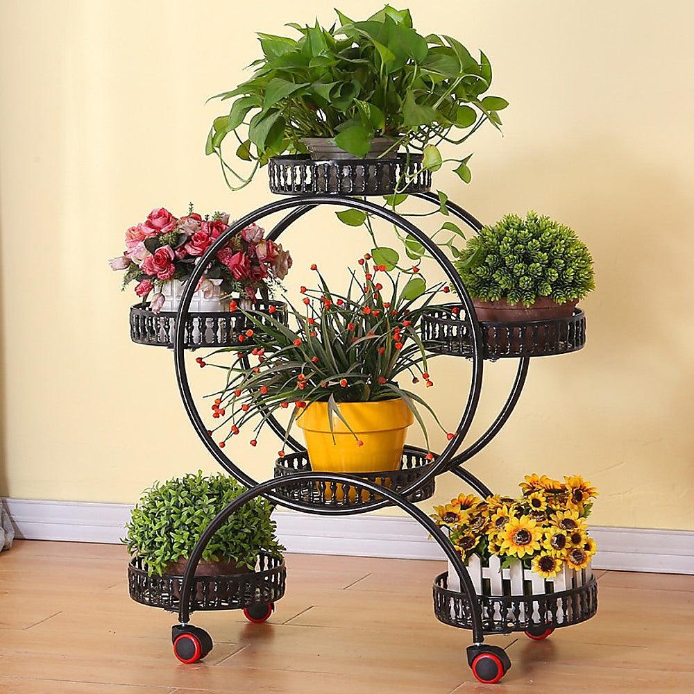 Buy 4 Layer 6 Pots Flower Holder Plant Stand Shelf 4-Wheel Free Moving Rack discounted | Products On Sale Australia