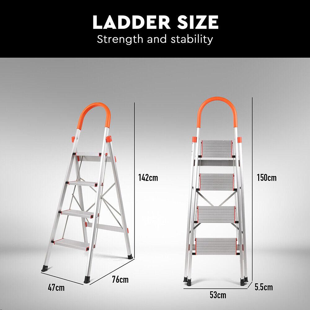 Buy 4 Step Ladder Multi-Purpose Folding Aluminium Non Slip Platform Household discounted | Products On Sale Australia