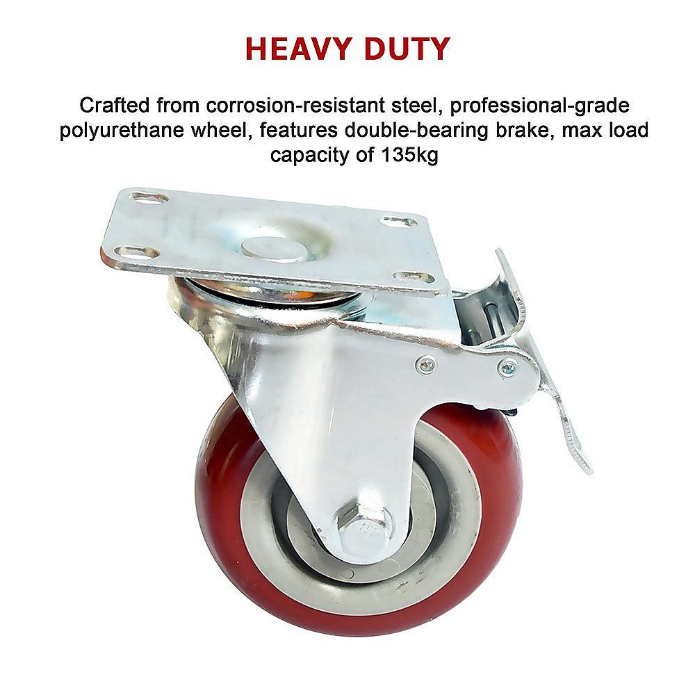 Buy 4 x 4" Heavy Duty PU Swivel Castor Wheels With Brake discounted | Products On Sale Australia