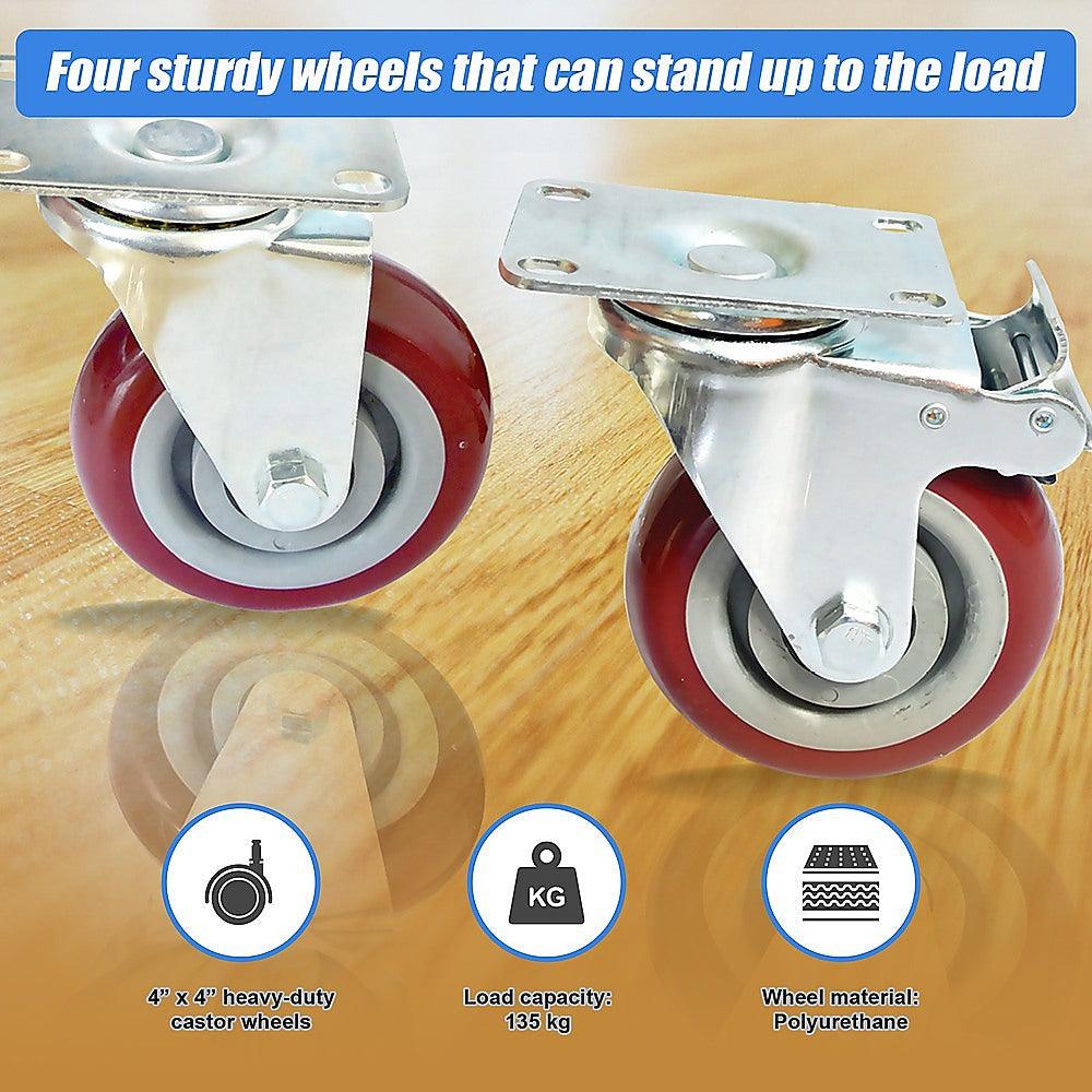 Buy 4 x 4" Heavy Duty PU Swivel Castor Wheels With Brake discounted | Products On Sale Australia