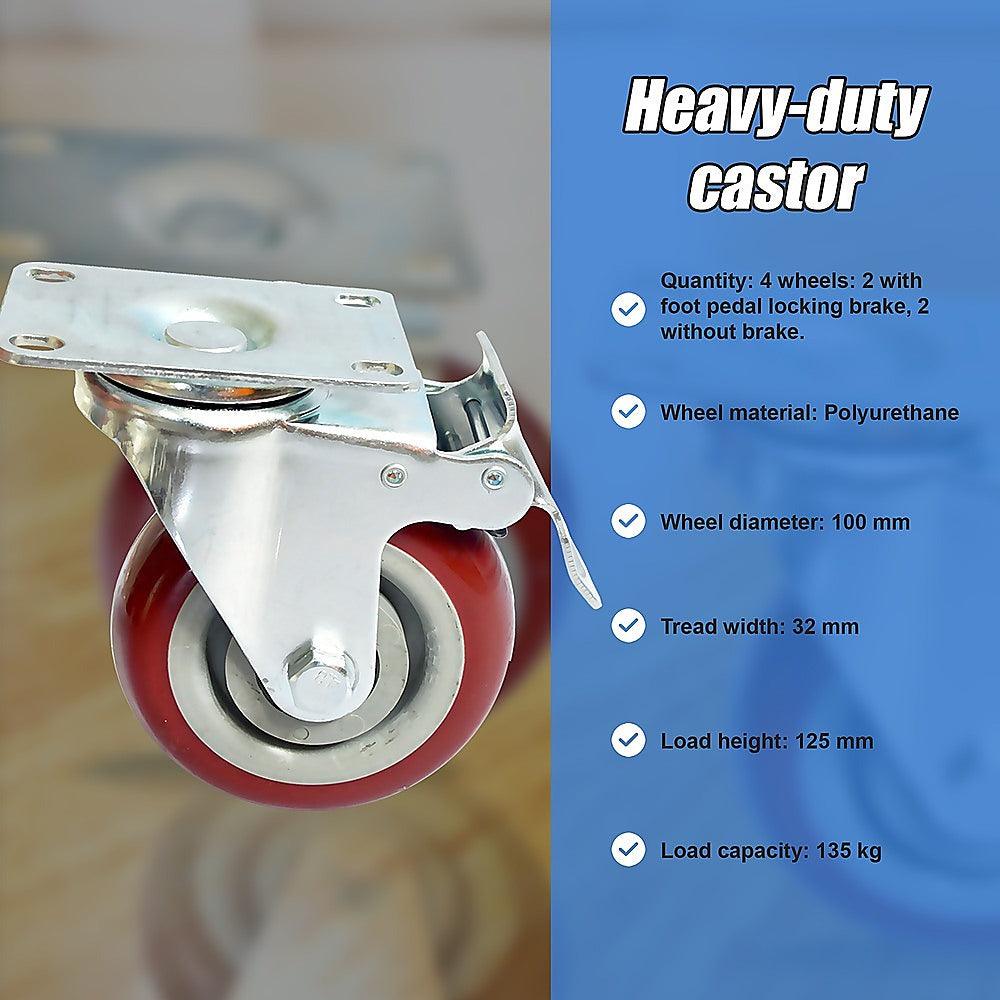 Buy 4 x 4" Heavy Duty PU Swivel Castor Wheels With Brake discounted | Products On Sale Australia