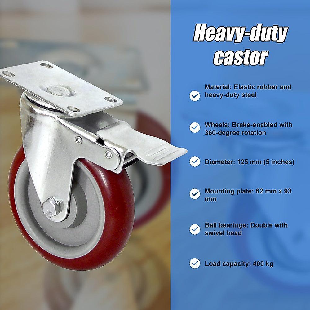 Buy 4 X 5" Heavy Duty 400kg Swivel Castor Wheels Trolley Furniture Caster All Brake discounted | Products On Sale Australia