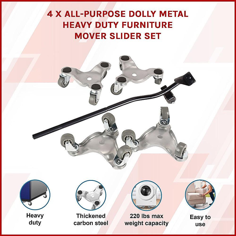 Buy 4 X All-purpose Dolly Metal Heavy Duty Furniture Mover Slider Set discounted | Products On Sale Australia